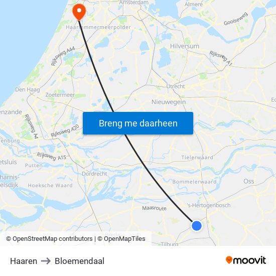 Haaren to Bloemendaal map