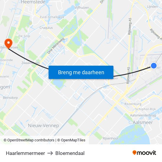 Haarlemmermeer to Bloemendaal map