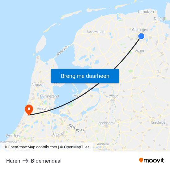 Haren to Bloemendaal map