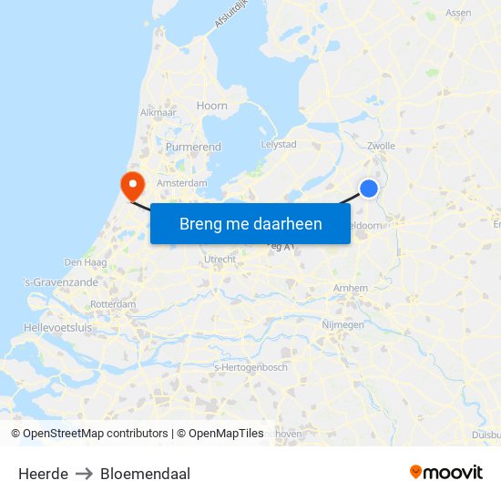 Heerde to Bloemendaal map
