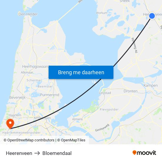 Heerenveen to Bloemendaal map