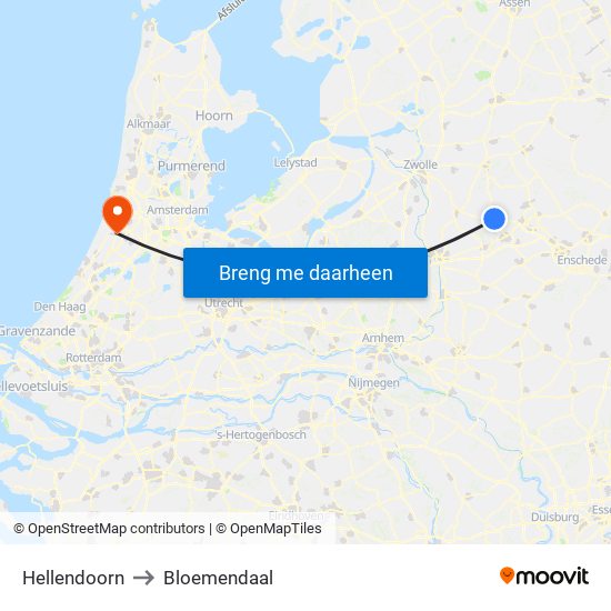 Hellendoorn to Bloemendaal map