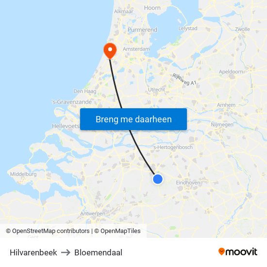 Hilvarenbeek to Bloemendaal map