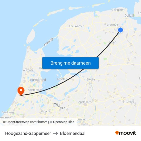 Hoogezand-Sappemeer to Bloemendaal map