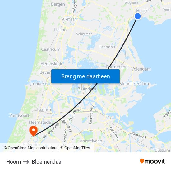 Hoorn to Bloemendaal map