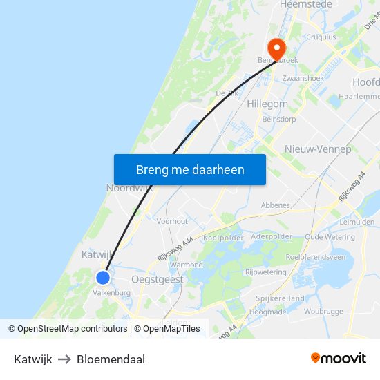 Katwijk to Bloemendaal map