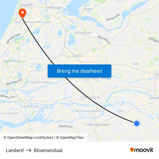 Landerd to Bloemendaal map