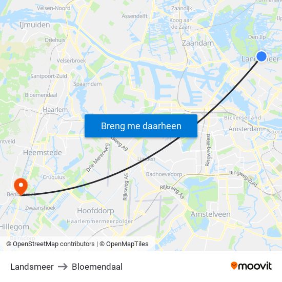 Landsmeer to Bloemendaal map