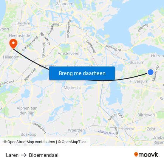 Laren to Bloemendaal map