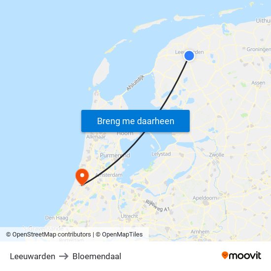 Leeuwarden to Bloemendaal map