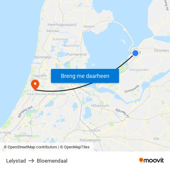 Lelystad to Bloemendaal map