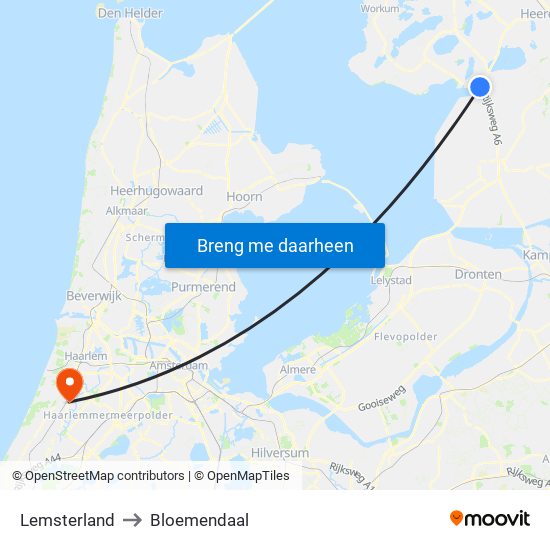 Lemsterland to Bloemendaal map