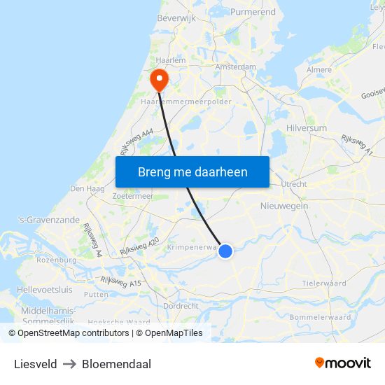 Liesveld to Bloemendaal map