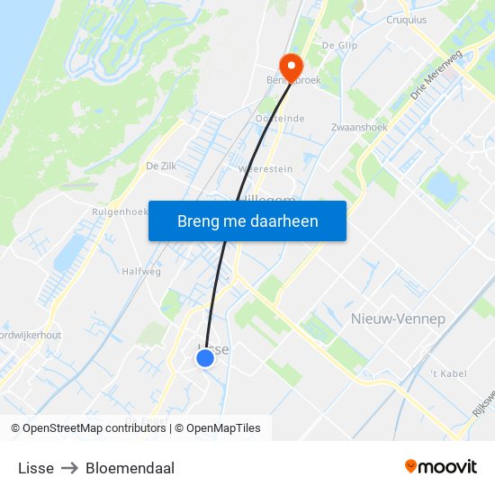 Lisse to Bloemendaal map