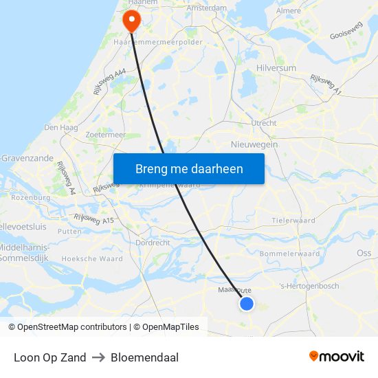 Loon Op Zand to Bloemendaal map