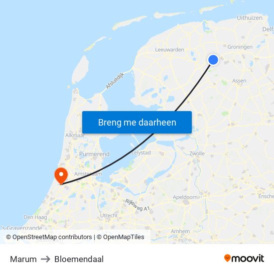 Marum to Bloemendaal map