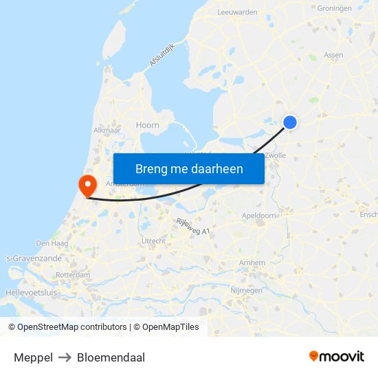 Meppel to Bloemendaal map