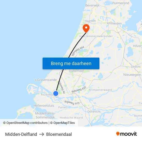 Midden-Delfland to Bloemendaal map