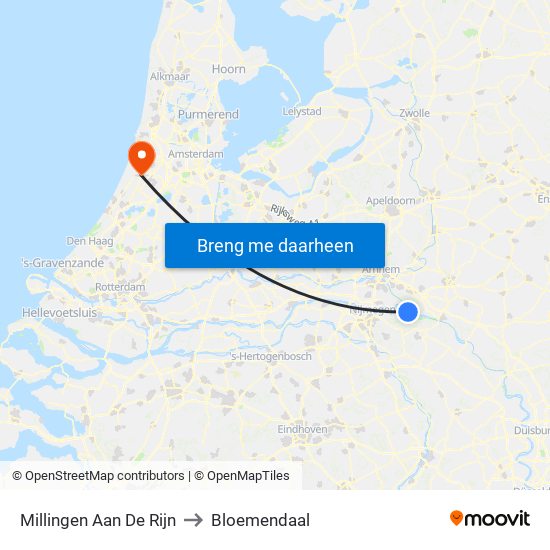 Millingen Aan De Rijn to Bloemendaal map