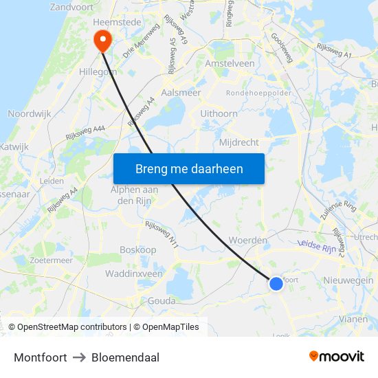 Montfoort to Bloemendaal map