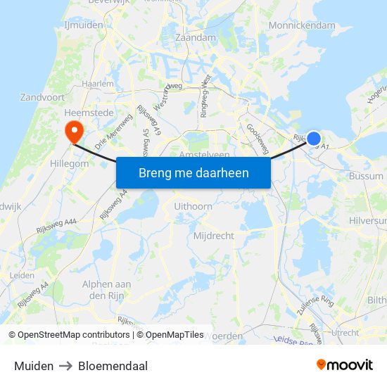 Muiden to Bloemendaal map