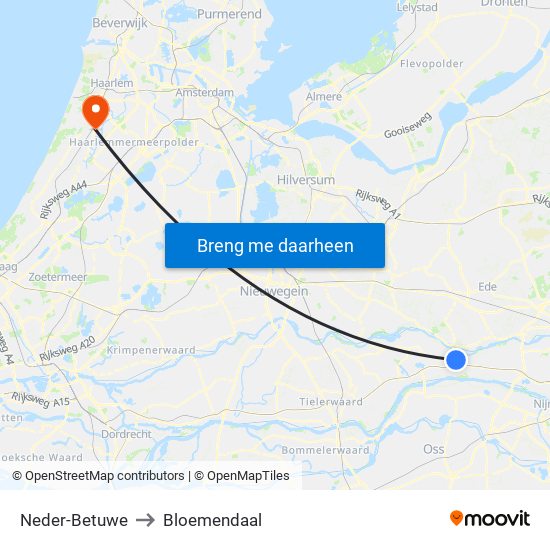 Neder-Betuwe to Bloemendaal map