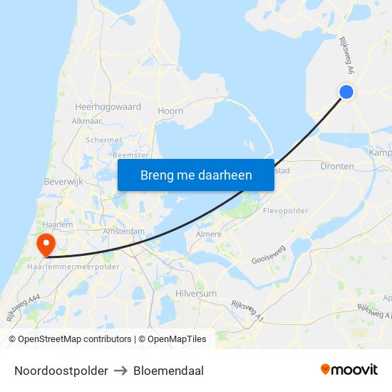 Noordoostpolder to Bloemendaal map