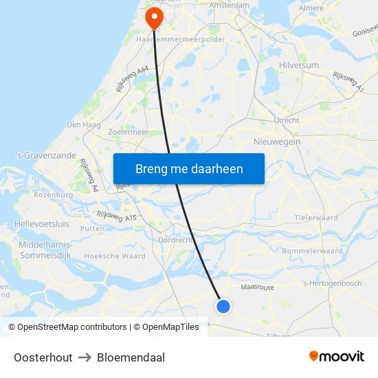 Oosterhout to Bloemendaal map
