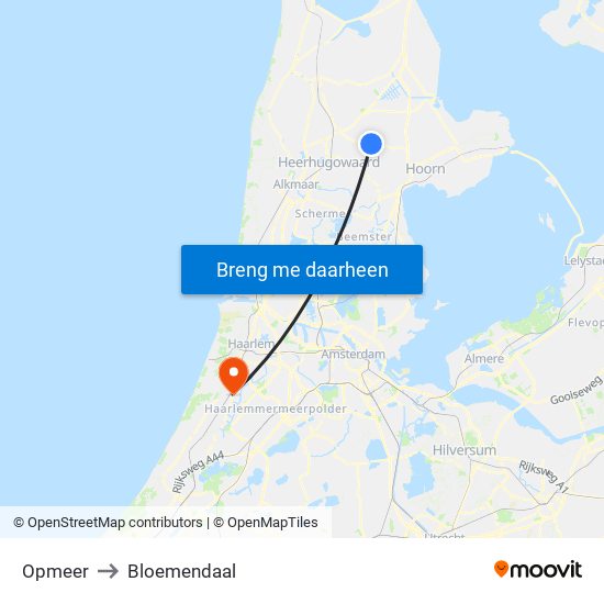 Opmeer to Bloemendaal map