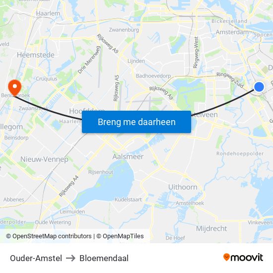 Ouder-Amstel to Bloemendaal map