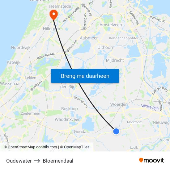 Oudewater to Bloemendaal map