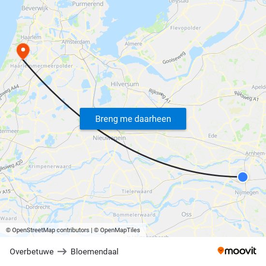 Overbetuwe to Bloemendaal map