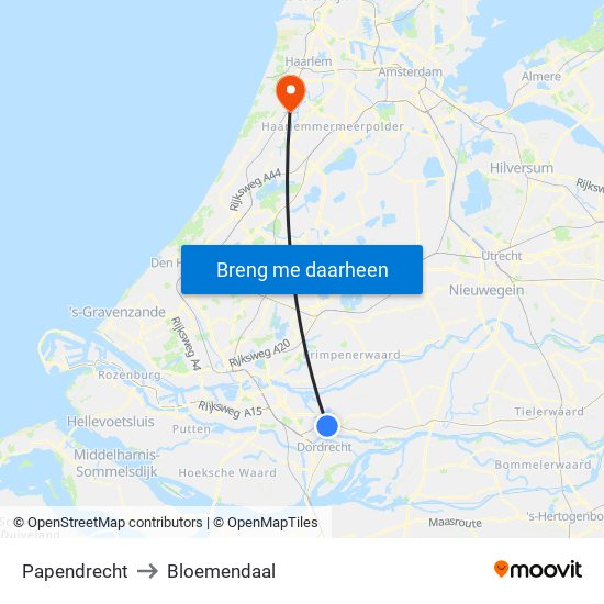 Papendrecht to Bloemendaal map