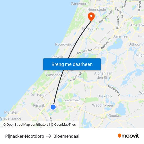 Pijnacker-Nootdorp to Bloemendaal map