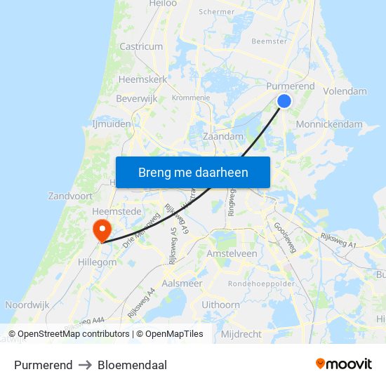 Purmerend to Bloemendaal map