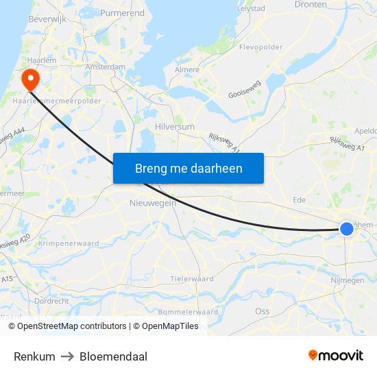 Renkum to Bloemendaal map