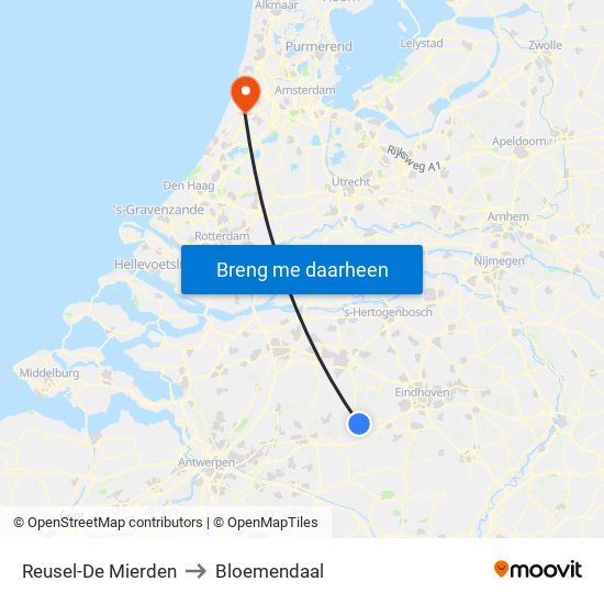 Reusel-De Mierden to Bloemendaal map