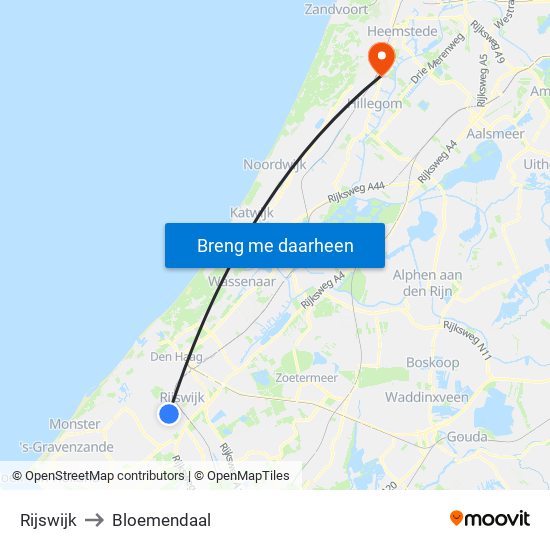 Rijswijk to Bloemendaal map