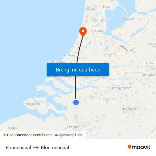 Roosendaal to Bloemendaal map