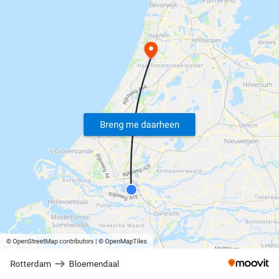 Rotterdam to Bloemendaal map