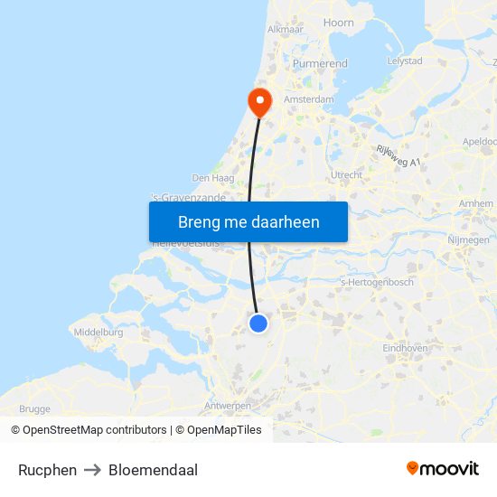 Rucphen to Bloemendaal map