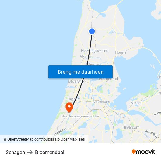 Schagen to Bloemendaal map