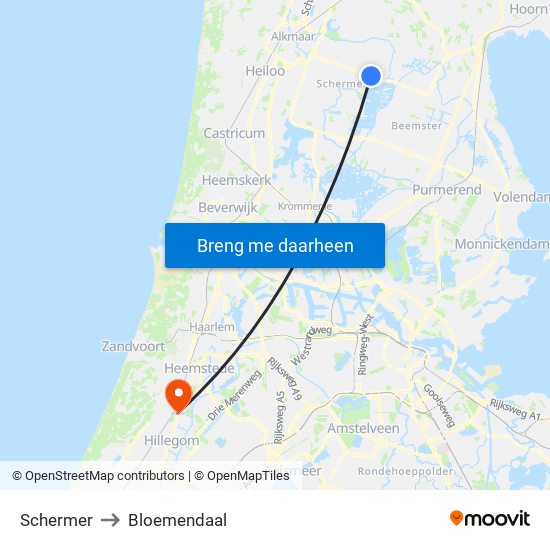 Schermer to Bloemendaal map