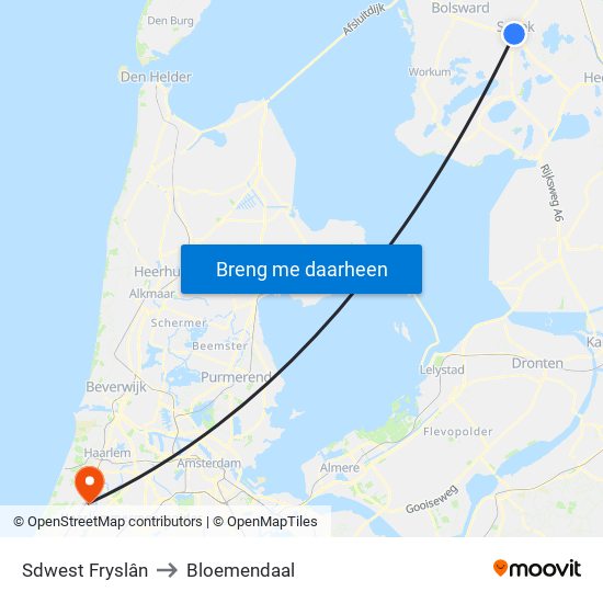 Sdwest Fryslân to Bloemendaal map