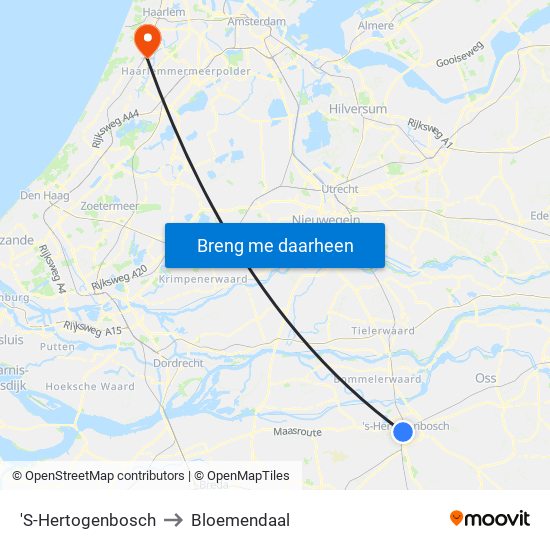 'S-Hertogenbosch to Bloemendaal map