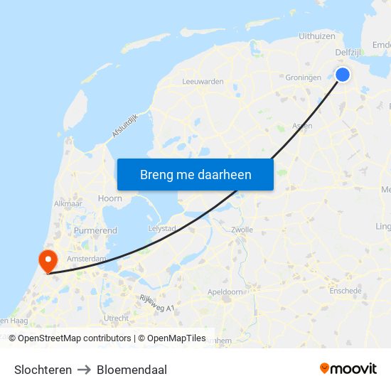 Slochteren to Bloemendaal map