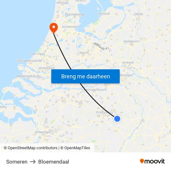 Someren to Bloemendaal map