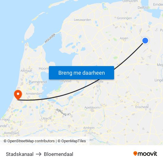 Stadskanaal to Bloemendaal map