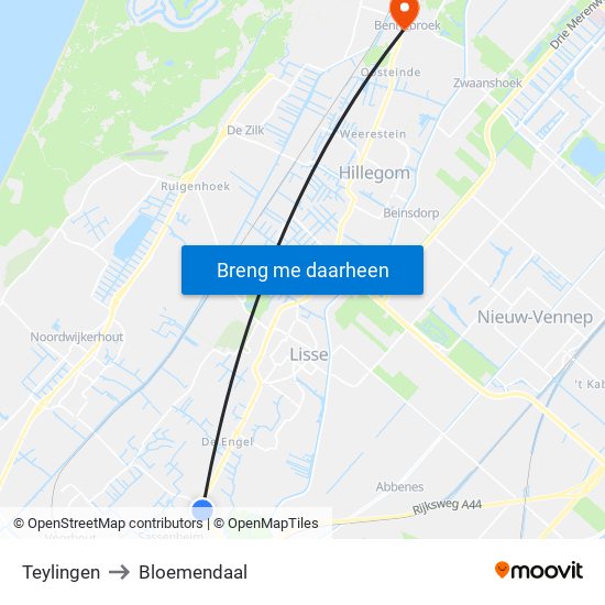 Teylingen to Bloemendaal map