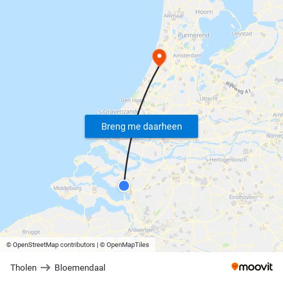 Tholen to Bloemendaal map